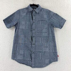 Altamont Button-Up Shirt Mens Small Blue Geo Print Short Sleeve Woven Casual